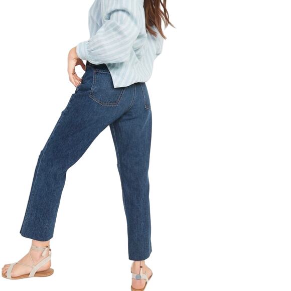 NEW OLD NAVY Blue Distressed High Waisted Button Fly Straight Leg Denim Jeans 8 - Picture 10 of 13